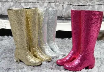 

woman bling bling knee high boots sequins boots night club knight boots star models wedding woman long boots plus size 45 custom