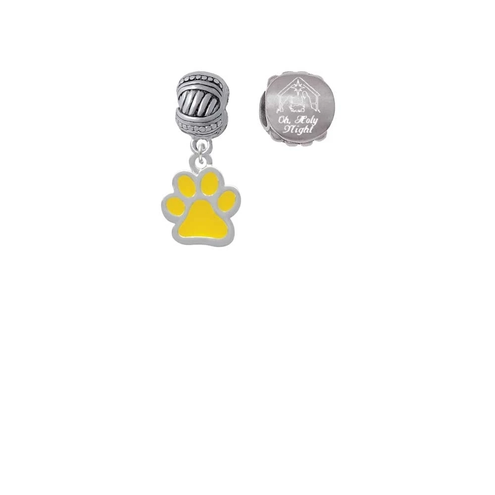 Silvertone Medium Translucent Yellow Paw Come Let us Adore Him Charm Beads (Set of 2)