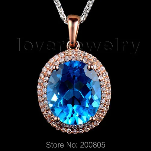 

New Vintage 14Kt Rose Gold Natural Diamond Dark Topaz Pendant,Big Bule Topaz Pendant Oval 10x12mm 2T018