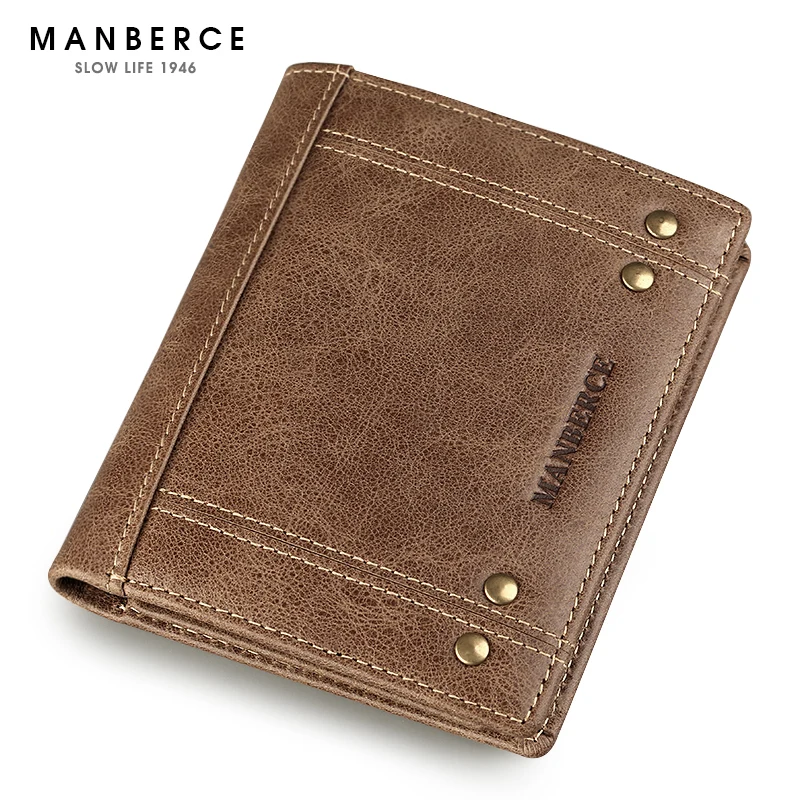 

MANBERCE High Quality Men Cowhide Wallet Genuine Leather Brand Credit Card Wallet Large Capacity Vintage Men's Wallet Free Ship