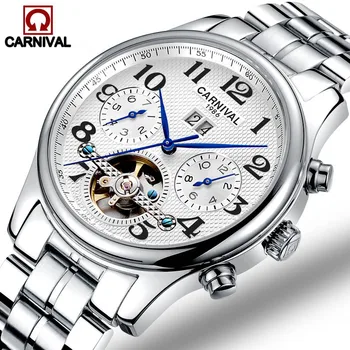 

CARNIVAL Automatic Watch Men Skeleton Tourbillon Mechanical Watch Sport Waterproof Automatic Watch Clock Man relogio masculino