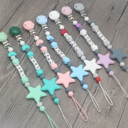 Chaîne de porte sucette en Silicone, Clips de sucette faits à la main avec nom personnalisé, chaîne de sucette cinq étoiles pour bébé, anneau de dentition, 2022 HS 