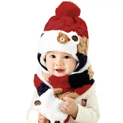 Зимние Шапки для детей детская шапка с шарфом шапочка Теплая Мочка Уха вязаная Кепки милый мультфильм дети шляпу, шарф набор