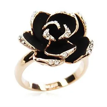 SUPER DESCUENTO ❤️ Anillos de joyería de moda para mujer y niña, anillos de apertura ajustables con diseño de flor de Rosa Negra, de gran oferta - discount item 26% OFF Joyas y complementos