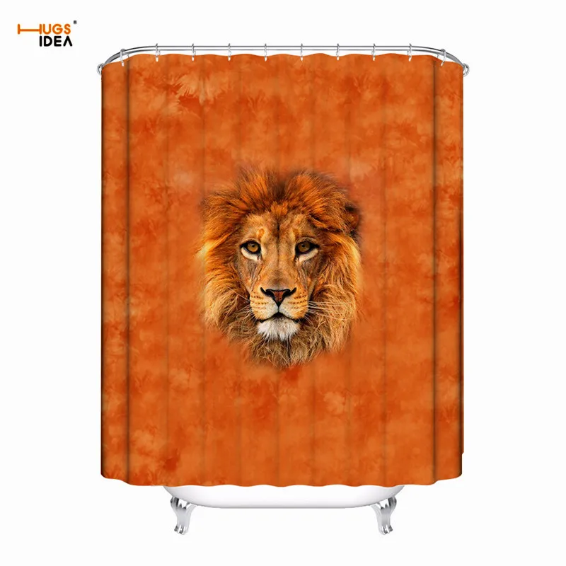 HUGSIDEA Polyester Fabric Bath Curtains 3D Animal Lions Tiger Print