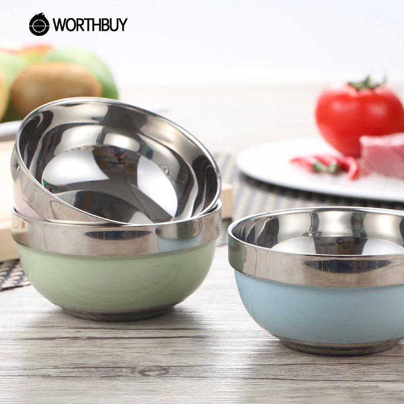 WORTHBUY 1Pcs Stainless Steel Rice Bowl Colorful Baking Finish Salad Fruit Soup Thermos For Food With Leak Proof Lid|rice bowl|stainless steel rice