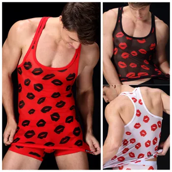 

Hot Fashion Sexy Lingerie Men Plus Size Boxer Underwear Printing Big Red Mesh Mouth Bodysuit Sexy Teddies Lingerie Nightwear Men