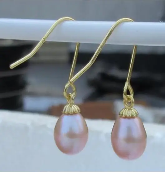 

charming 7x9mm south sea purple Dripping pearl earring 14k/20 yellow hook !