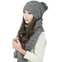Модная зимняя шапка, шарф, милые вязанные крючком шапки-бини шапки для женщин, теплый шарф и шапка, вязаная шапка из крученой пряжи KS-shipping