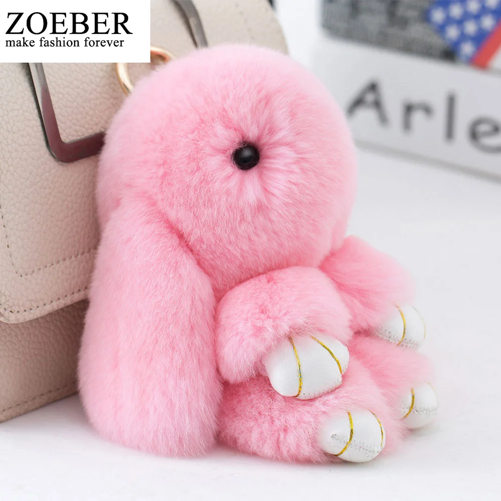 

Zoeber Cute Mini cartoon Genuine Rabbit Natural Furs Pom Key Chain Women Trinket Rabbit Toy Doll bag Key Ring Monster Keychains