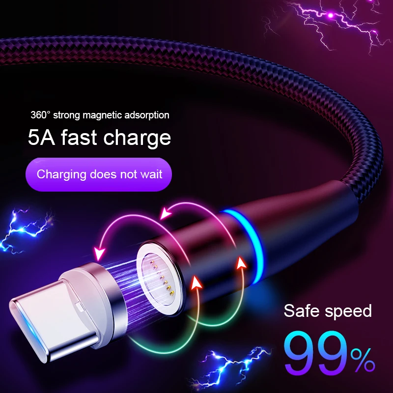 

5A Magnetic Cable LED USB Type C Super Fast Charging Cable Phone Type-C Magnet usb c Charger For Huawei For Xiaomi Redmi K20 Pro