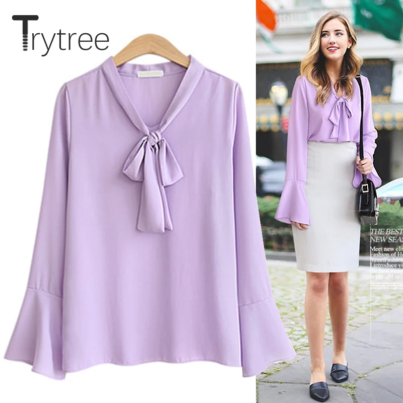

Ttytree Spring Summer Blouses Casual shirt Women Polyester Office Lady Full sleeve Soild Collar Bufflerfly Sleeve Tops Shirts