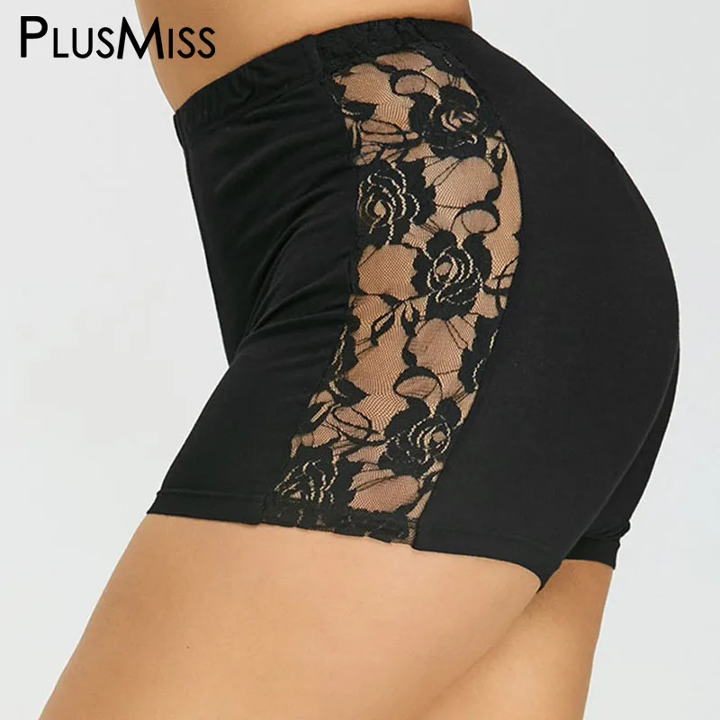 PlusMiss размера плюс 5XL пикантные черные сапоги кружевные облегающие Короткие штаны