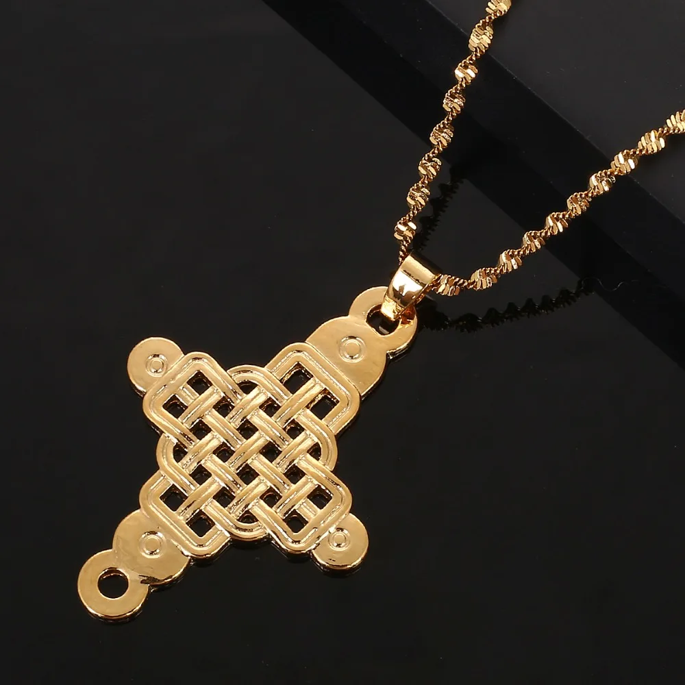 LA BLINGZ 10K Two-Tone Yellow Gold Eastern Orthodox Cross Pendant Necklace