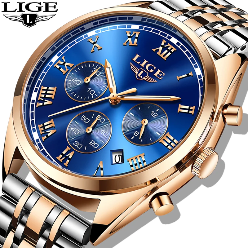 LIGE Watch Men Fashion Sport Quartz Clock Mens Watches Top Brand Luxury Full Steel Business Waterproof Watch Relogio Masculino