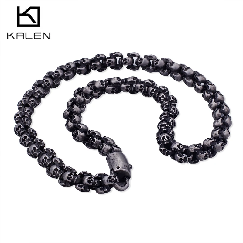 

KALEN Punk 50~70cm Long Skull Necklaces Men Stainless Steel Brushed Polished Charm Link Chains Choker Male Gothic Jewelry