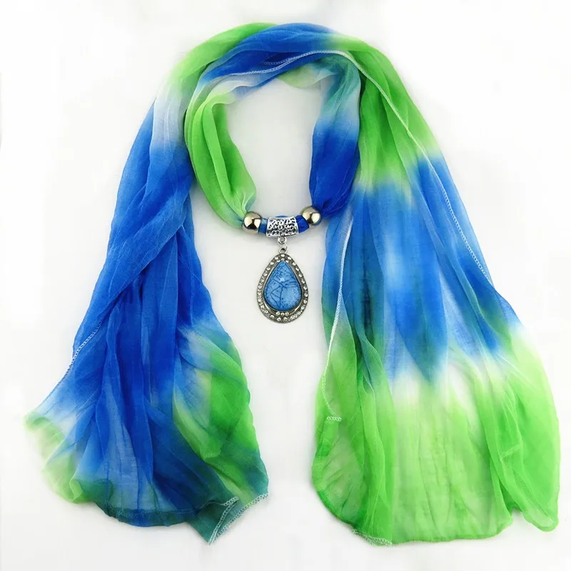 

Women Jewelry Scarves Vintage Charms Gradient Color Water Drop Pendant Necklace Colored Scarf