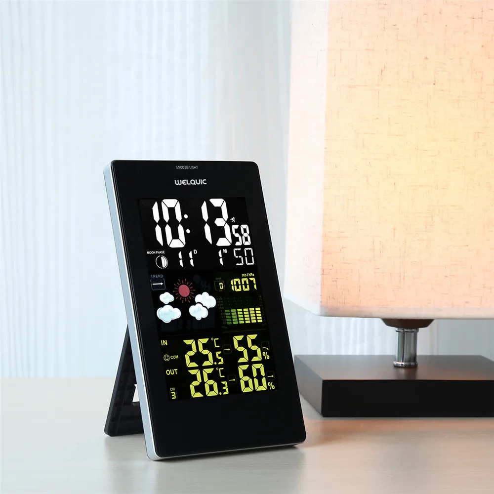 Wireless Color Weather Station EU US UK Plug Weather Forecaster In Outdoor Temperature Humidity Alarm Snooze Function13