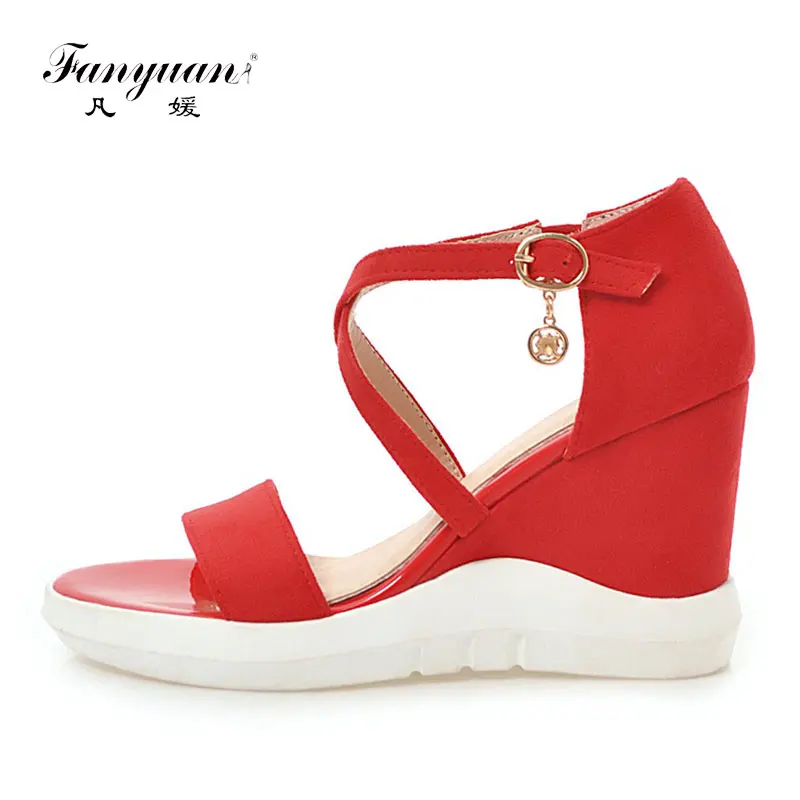 

Fanyuan fashion women high heel Platform Sandals Gladiator shoes comfortable PU leather Buckle girls Casual Wedge Sandals Summer