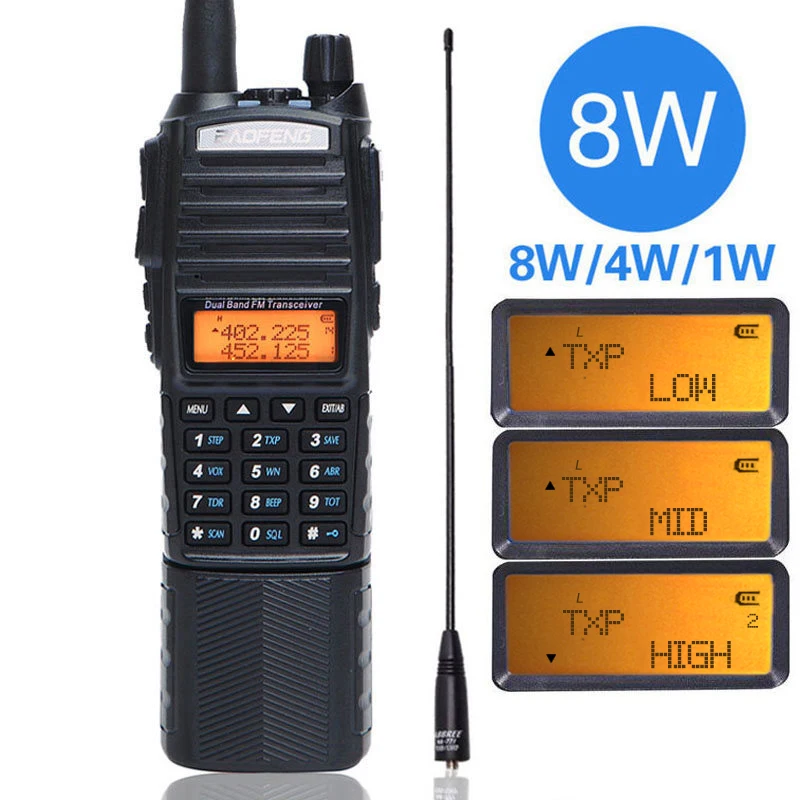 Baofeng UV 82 Plus 8 Вт высокомощный разъем постоянного тока 3800 мАч Двухдиапазонная рация