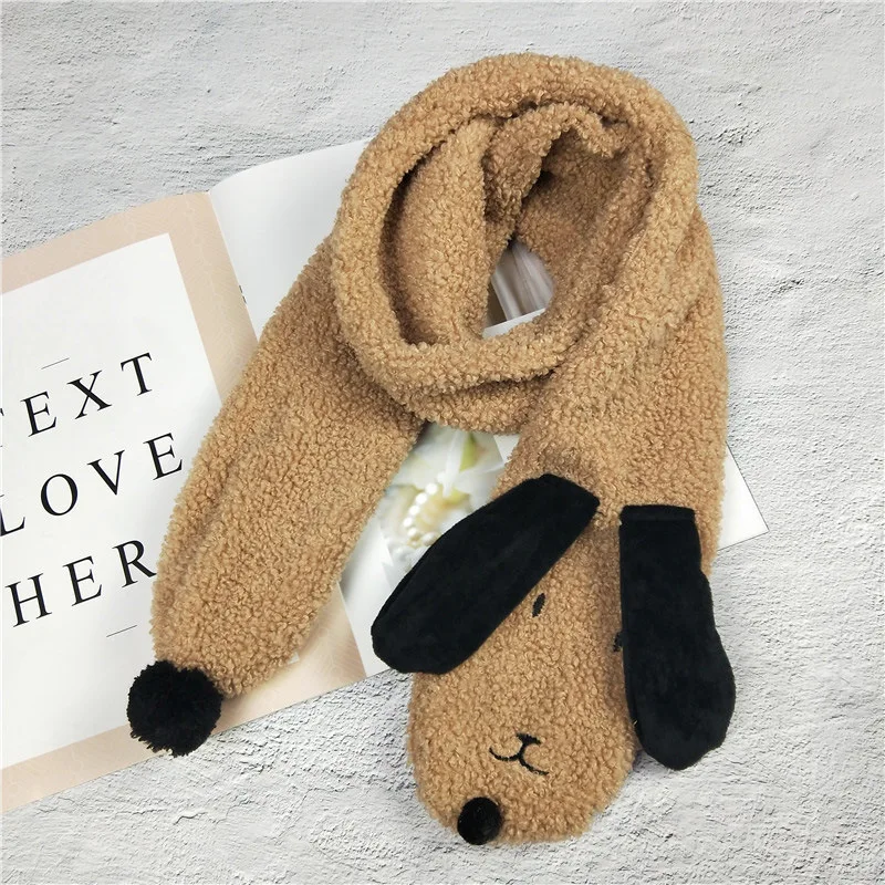 Милый детский шарф с принтом собаки из мультфильма, шейный платок для маленьких девочек, прямоугольные шарфы, накидка для детей, Повседневная Новинка, плюшевый воротник - Цвет: CAMEL