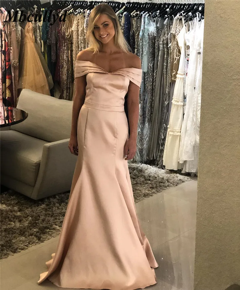 

Mbcullyd Champange Prom Dresses 2019 Long Floor Length Mermaid Evening Dress For Women Sexy Off Shoulder Ruffled robe de soiree