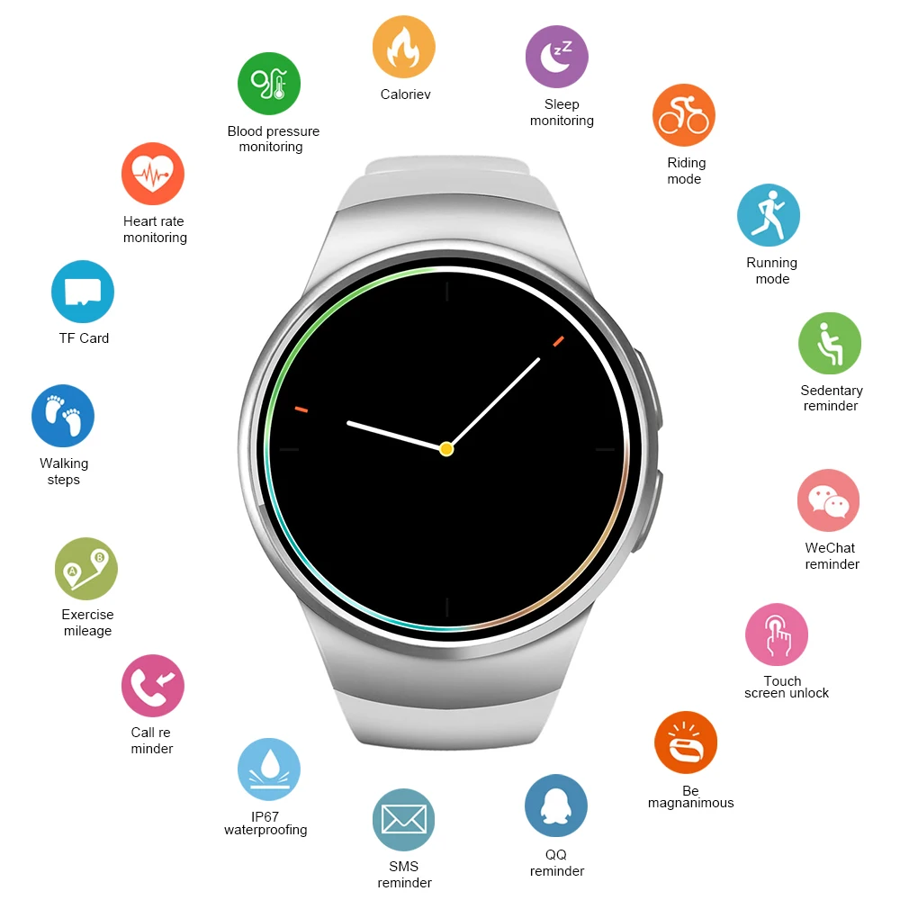 

KW18 Smart Watch Color Screen Heart Rate Sleep Monitor Sitting Alert Sports Fitness Tracker Supports SIM TF Card Watch Sliver