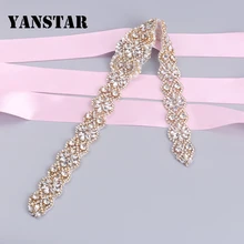 YANSTAR (5pcs) Wholesale HandmadeRose Gold Rhinestones Appliques Sewing On Bridal Wedding Dresses Belt