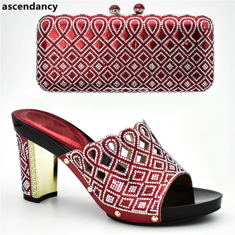 

Latest African Wedding Shoes and Bag Set Decorated with Rhinestone Women Shoes and Bag Set In Italy Luxury Shoes Women Designers