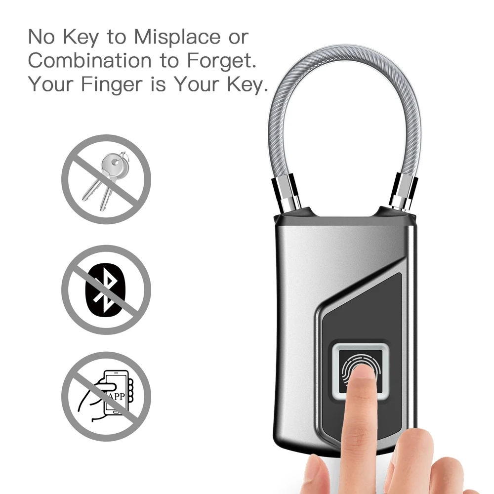 

Smart Fingerprint Padlock LED Safe USB Charging Rechargeable Waterproof Door Lock Home Security