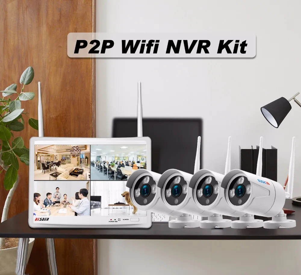 Besder 1080 P/960 P/720 P Wifi NVR CCTV система все в одном 4CH беспроводной комплект видеонаблюдения NVR с 12,5 ''ЖК-монитором 1080P IP камера