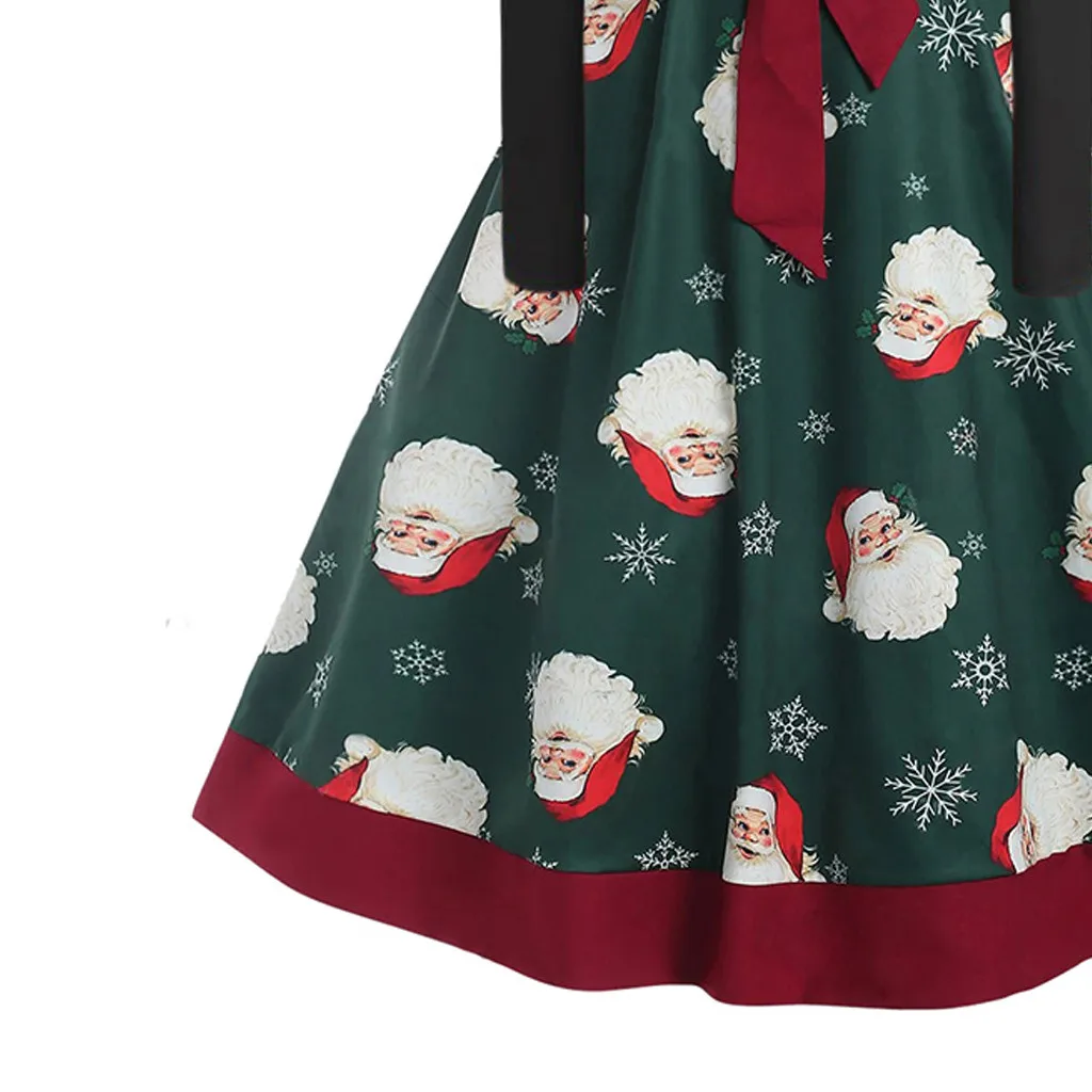 Зимние рождественские платья, женское винтажное платье, Свинг пинап, элегантное вечернее платье с длинным рукавом, на каждый день, размера плюс, с принтом, черный Nov26