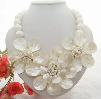 

Porcelain Mother Of Pearl White Freshwater Pearl Statement Necklace