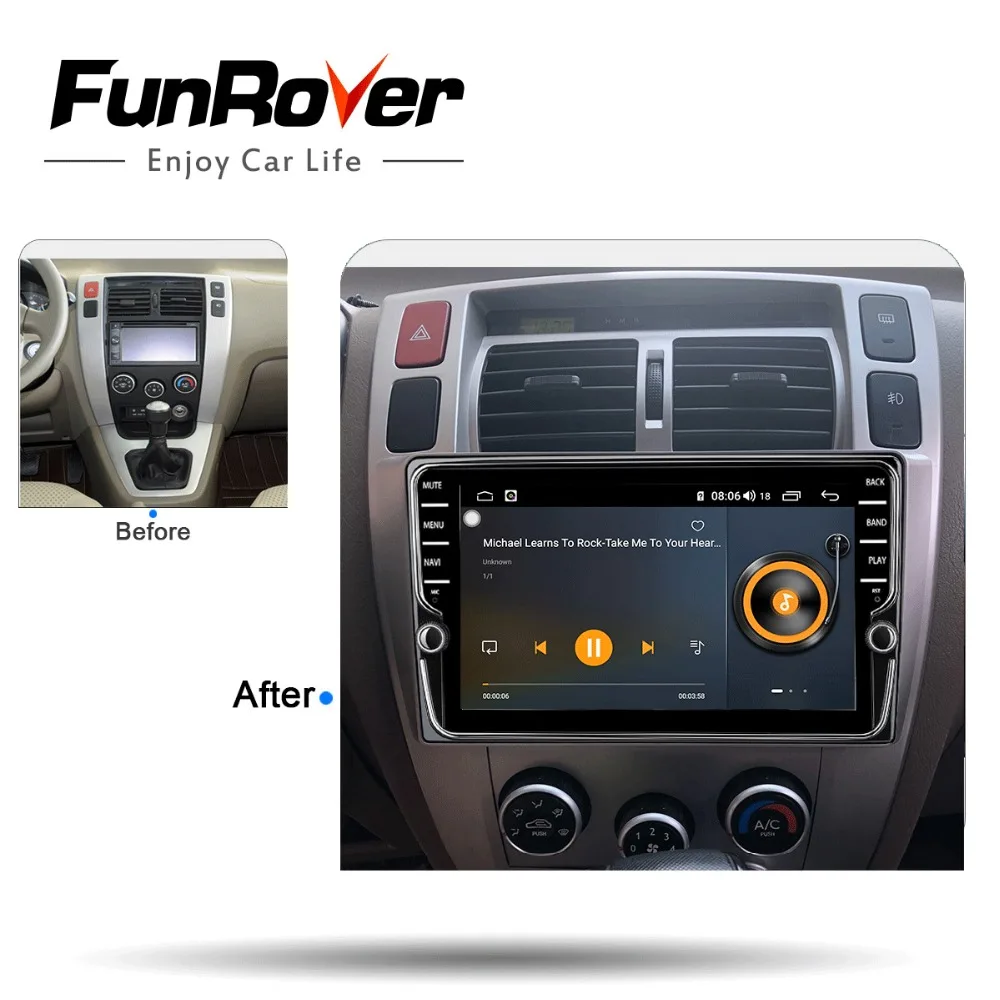 Best Funrover 8 cores car radio multimedia player dvd android 9.0 For Hyundai Tucson 2006-2014 2 din autoradio gps navigation 4G+64G 1