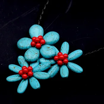 

2019 New Fashion Blue Turquoises Red Coral Flower Necklace Bijoux Femme Ladies Party Necklace