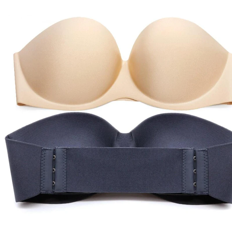 

One-piece seamless wedding chest strap no straps invisible underwear non-slip solid color gathered bra free shipping
