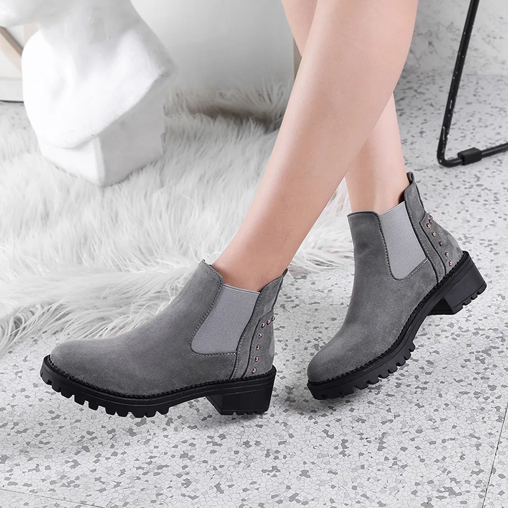 

Flock Elastic band Chelsea Boots autumn winter Classics ankle boots for women with Low Heels Non-Slip shoes woman botas mujer