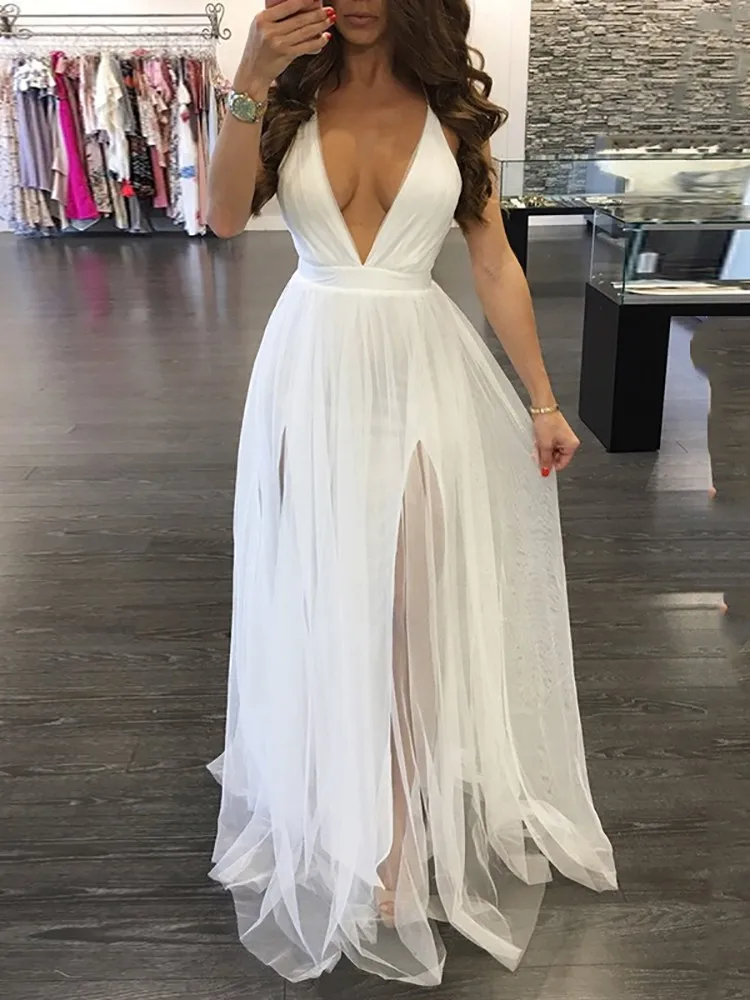 white mesh maxi dress
