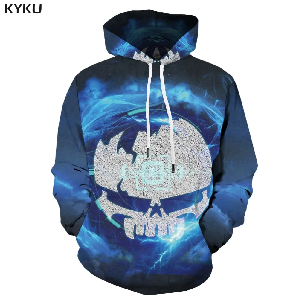 KYKU Brand Skull Hoodie Men Black Hooded Casual Graffiti Hoodie Print Art Sweatshirt Printed Ink Hoody Anime Long Sleeve Funny
