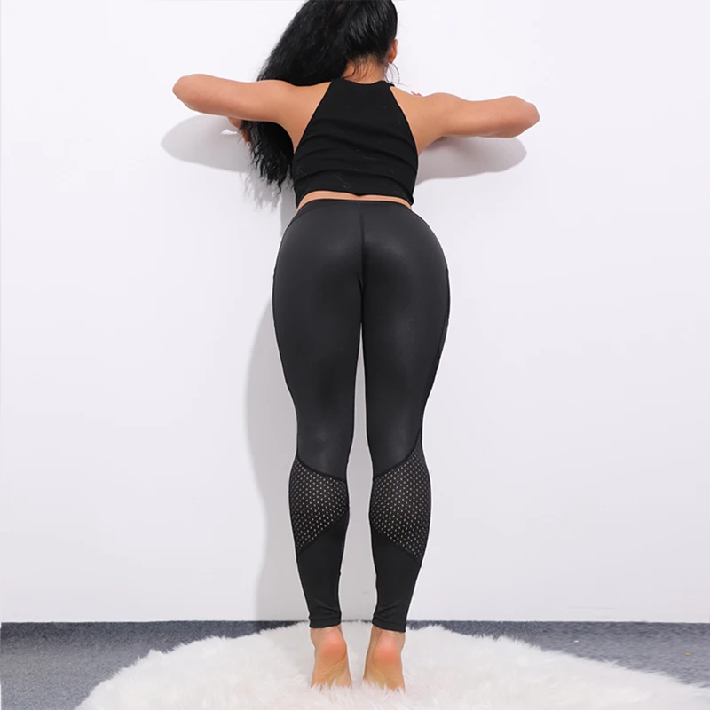  CHRLEISURE Pocket Mesh Workout Leggings Women Sexy Activewear Push Up Pant Elastic Heart-shaped Hig