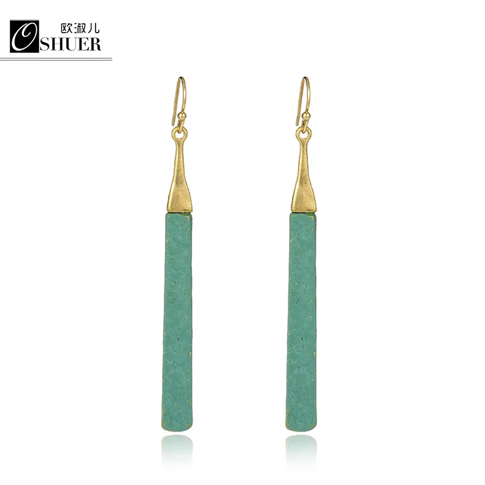 Newest Design Gold-color Blue Earrings For Woman Bohemian Long Earings Fashion Jewelry Gift | Украшения и аксессуары