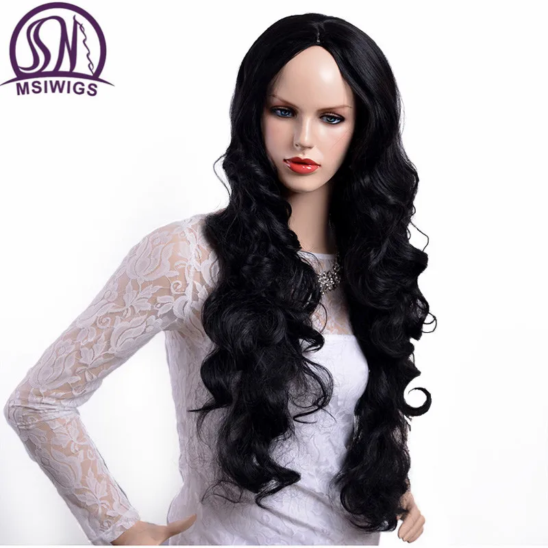 MSIWIGS Brazilian Body Wave Synthetic Wigs Long Natural Hair Black Color Wig for Black Women Heat Resistant Fiber body-wave : image MSIWIGS Brazilian Body Wave Synthetic Wigs Long Natural Hair Black Color Wig for Black Women Heat Resistant Fiber body-wave