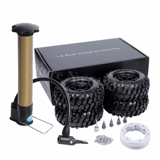 Special Offers 4PCS 108mm 1.9" Beadlock Tires & Wheel Rims Air Inflated  with Inflator Pump for 1/10 RC Rock Crawler Truck Tyre Axial SCX10