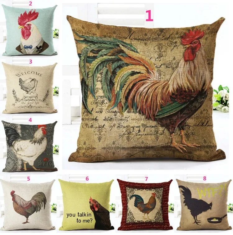 Buy Vintage Cock Cushion Cover Cotton Linen Decorative