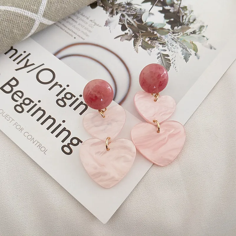 

Free Shipping Sweet Pink Double Heart Cute Elegant Earring