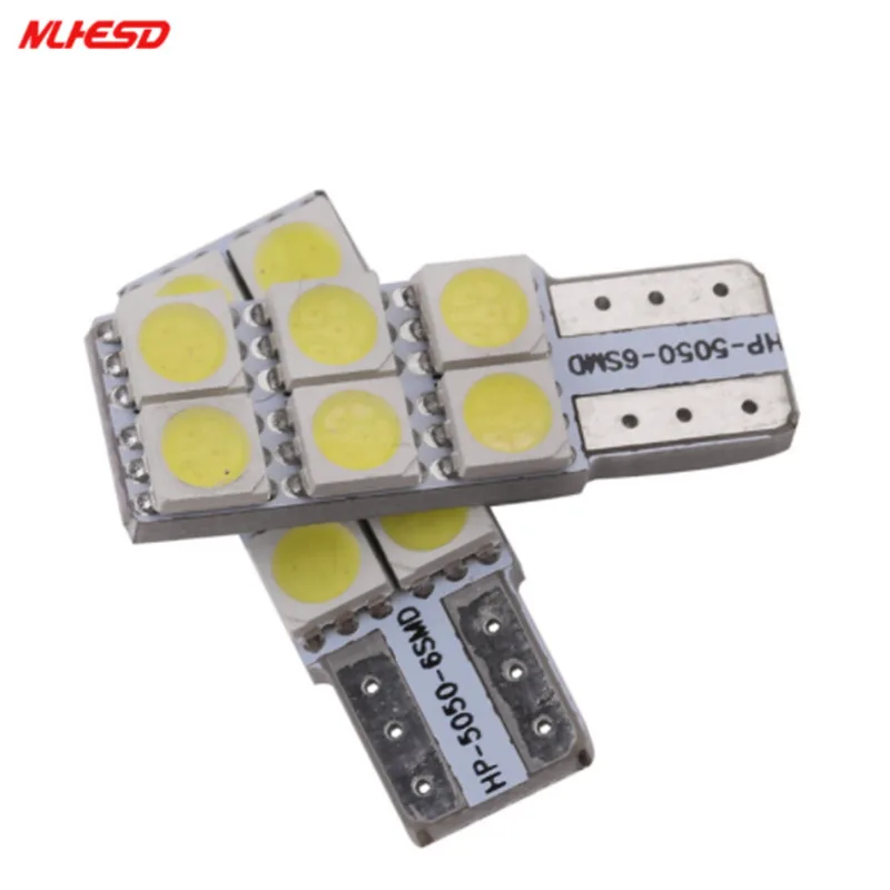100 шт./лот авто светодиодный T10 6smd 5050 светодиодный w5w светодиодный T10 canbus света автомобиля Светодиодный индикатор ламповый Парковка лампы