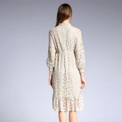 2018 Autumn New Long Long Sleeve Long Temperament Lady Lantern Sleeves Ruffled Lace Dress Dresses