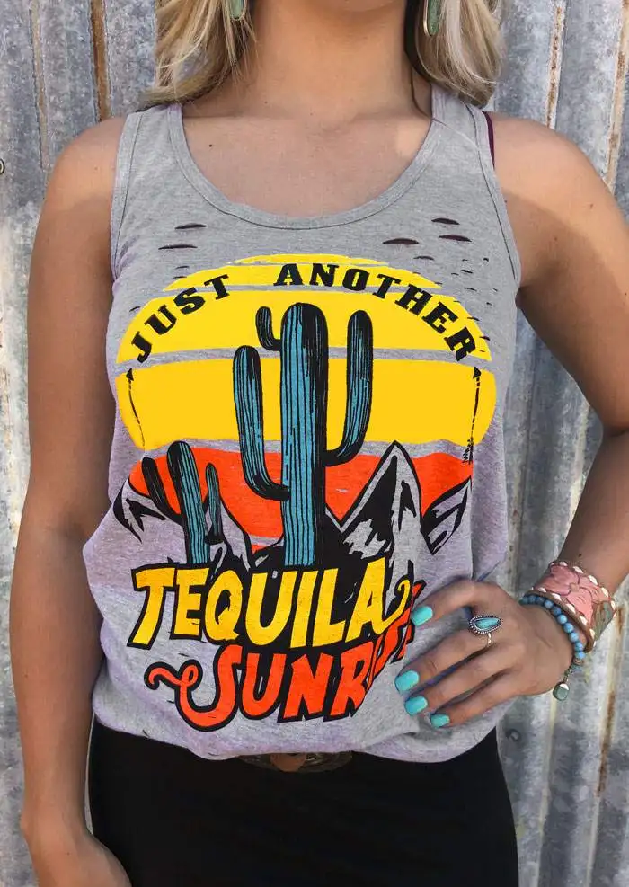 2019 Just Another Tequila Sunrise Print Tank Top Women Casual Loose ...