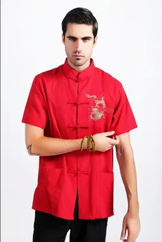 

Red Tradition Chinese Men's Cotton Linen Embroider Dragon Kung-Fu Shirt with Pocket M L XL XXL XXXL Free Shipping 2999-1