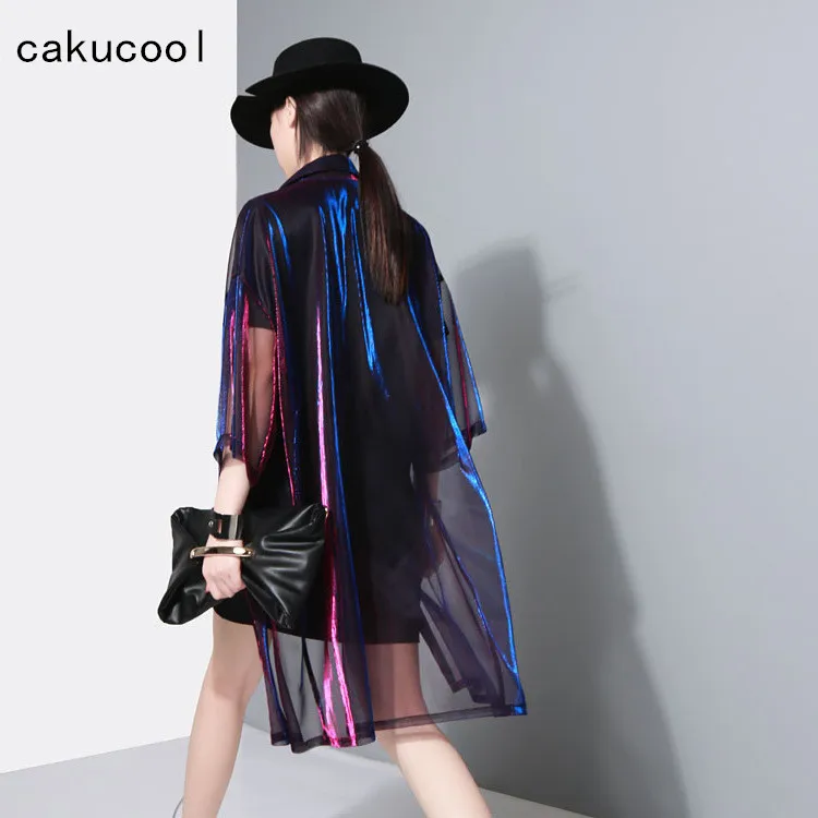 Женская сетчатая куртка Cakucool летние прозрачные куртки Повседневная двухцветная